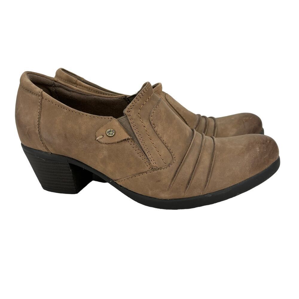 Earth Origins Shoe Size 9.5 Brown Burnished‎ Leather Block Heel Slip On